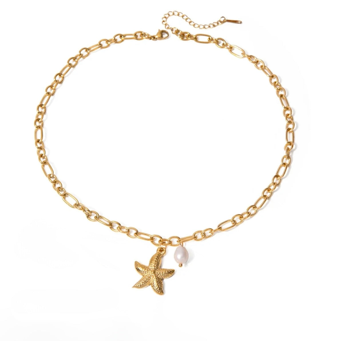 Chain Necklace with Starfish and Pearl Charms – 40 cm